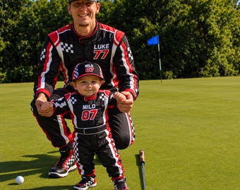 Personalized Father Son Racing Suit, Custom Racing Suits, Kids Racing Jumpsuit, Baby Race Suit, Family Matching Race Car Outfit