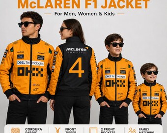 Lando Norris McLaren Formula 1 Jacket, Personalized Cordura Racing Jacket for Men, Women, Kids and Matching Family Outfits
