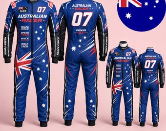 Tuta da corsa personalizzata con bandiera australiana per bambini e adulti, tuta da pilota australiana con nome e bandiera, costume da sport motoristici personalizzato