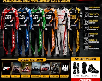 Custom Racing Suit for Adults Kids, Personalized Logo Karting Jumpsuit