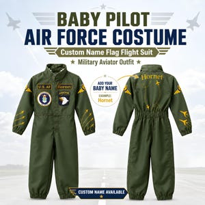 Baby Pilot Air Force Costume, Custom Name Flag Flight Suit, Military Aviator Outfit