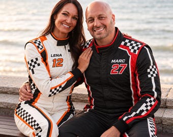 Personalized Couples Racing Suit, Matching Race Car Outfit for Men & Women, Custom Name Number Adult Racing Costume