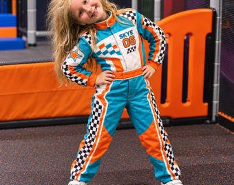 Personalized Girls Racing Suit, Kids Racing Jumpsuit, Halloween Costume, Birthday Outfit