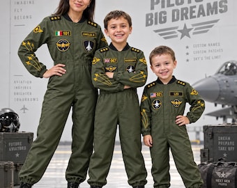 Personalized Pilot Jumpsuit, Custom Aviator Flight Suit, Halloween Costume for Kids & Adults
