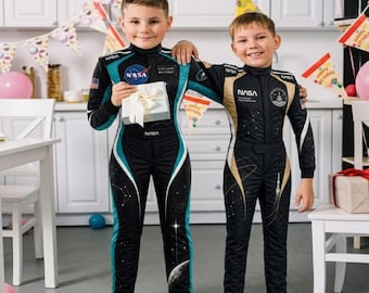 Traje de carreras de la NASA personalizado para niños, mono de exploración espacial personalizado para niños, disfraz de astronauta, regalo de cumpleaños para pequeños conductores.
