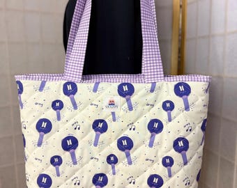 Bangtan Light Stick on Cream Quilted Tote Bag