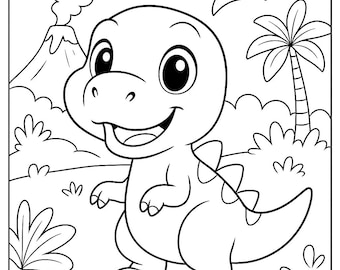 Dinosaur Coloring Pages for Kids | 5 Cute Chibi Dino Coloring Pages PDF | Printable Dinosaur Coloring Pages for Kids | Digital Download
