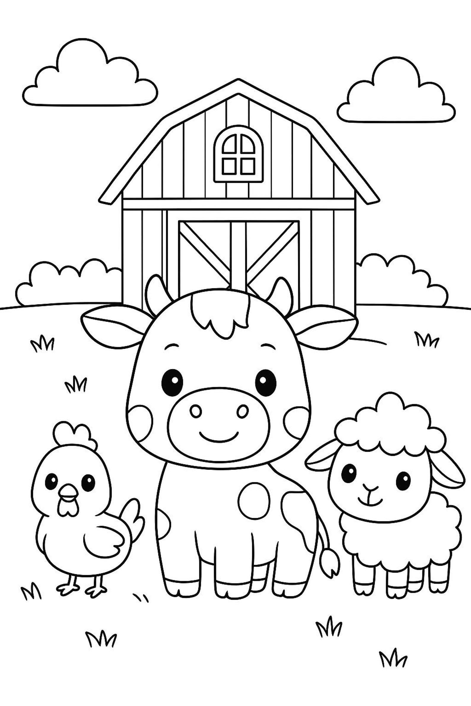 Farm Coloring Pages for Kids – Cute Chibi Animals, Farm, Tractor ...