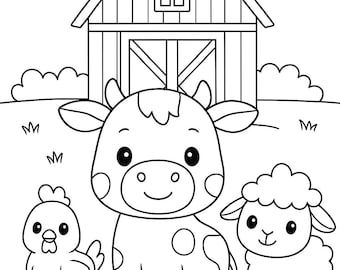 Farm Ausmalbilder Kinder – Süße Chibi Tiere, Bauernhof, Traktor & Ernte – Coloring Pages Printable PDF – Malvorlagen Tiere  – Kids Activity