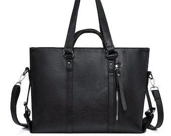 Duża czarna torba typu tote dla kobiet, torebka na ramię, elegancka torebka na co dzień, torba do pracy w biurze, torba ze sztucznej skóry