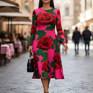 knee length dresses for ladies Tulip Dress in Red Rose – Esmé New York main image 0