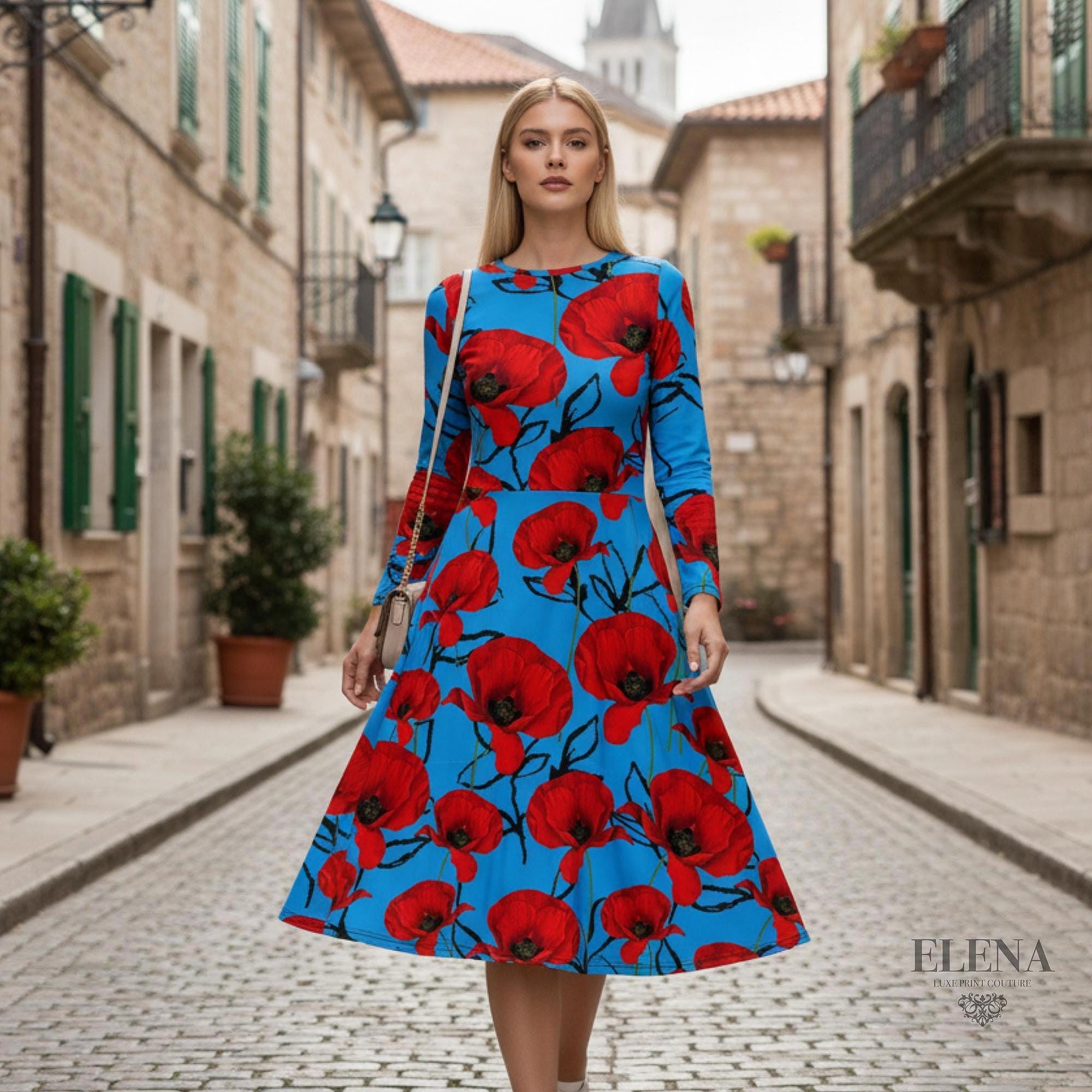Blue Red Poppy Dress - Etsy