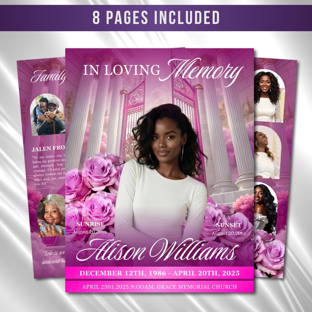 Pink Roses Funeral Program Template: 8-page Memorial (canva PDF) - Etsy