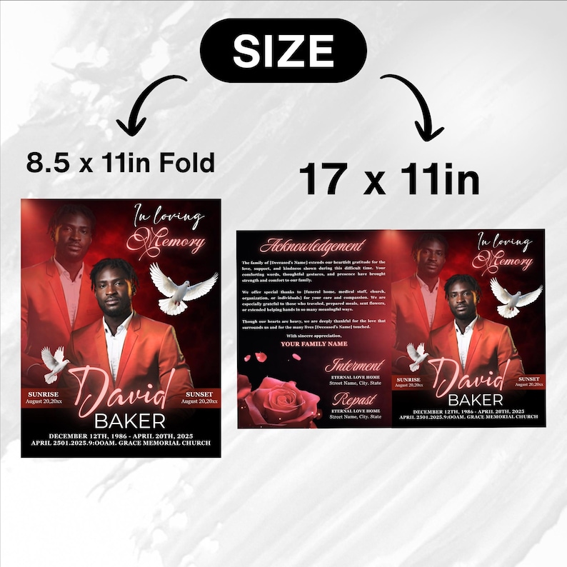 Red and Black Funeral Program Template: 8-page Memorial (canva PDF) - Etsy