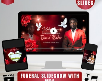 Red & Black Funeral Slideshow Template, Celebration of Life (Canva, 30 Slides, MP4)
