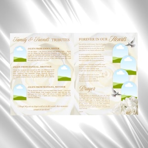 White Gold Roses Funeral Program Template: 8-Page Memorial (Canva PDF) image 5