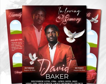 Red and Black Funeral Program Template: 8-Page Memorial (Canva PDF)