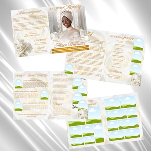 White Gold Roses Funeral Program Template: 8-Page Memorial (Canva PDF) image 2