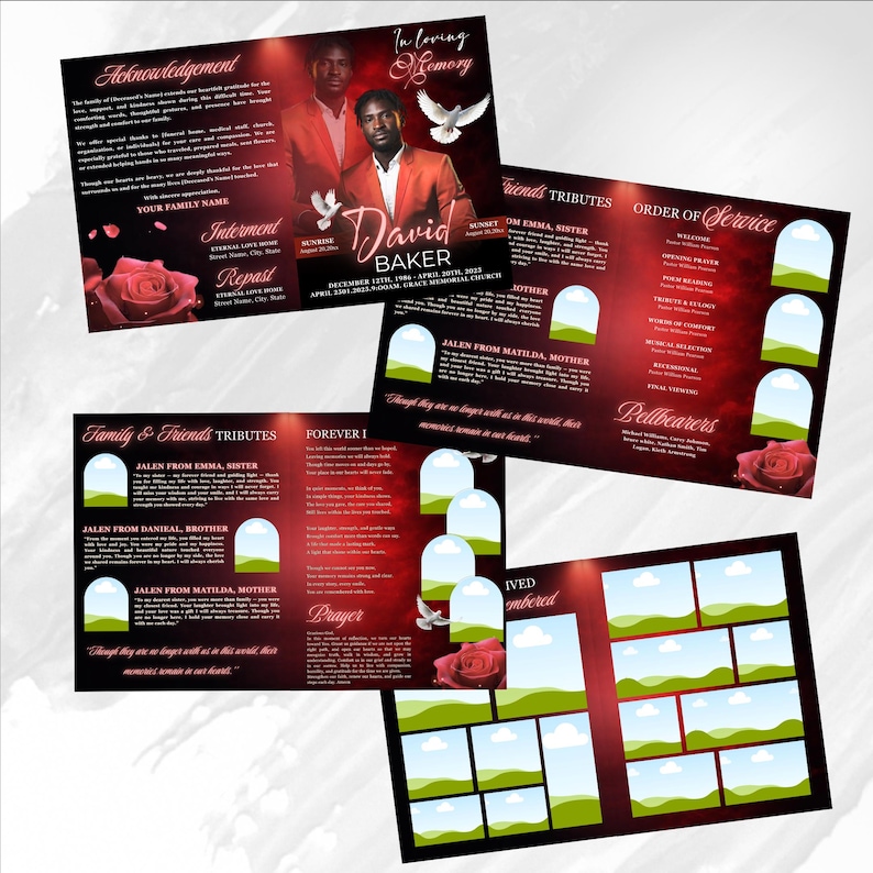 Red and Black Funeral Program Template: 8-page Memorial (canva PDF) - Etsy