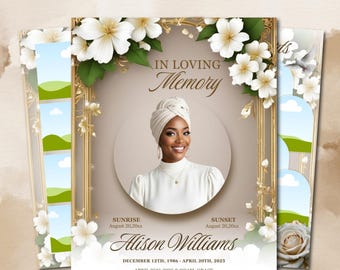 White Roses Funeral Program Template: 8-Page Memorial (Canva PDF)