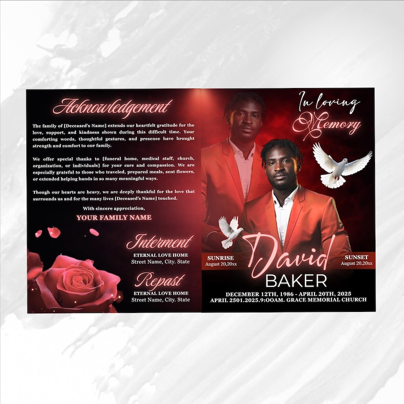 Red and Black Funeral Program Template: 8-page Memorial (canva PDF) - Etsy