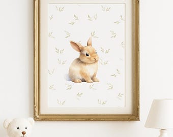 Neutral Bunny Nursery Art | Baby Room Print
