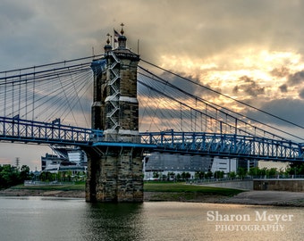 Roebling Suspension Bridge - Fine Art Photo Print, Cityscape, Landmark, City Print, Architecture, Covington KY, Kentucky, Ohio River