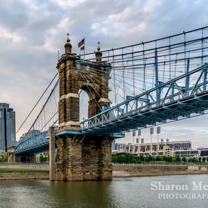 Roebling Suspension Bridge, Covington KY, Kentucky, Ohio River, Cityscape, Architecture, Landmark, City Fine Art Photo Print