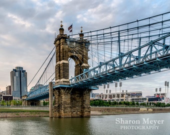 Roebling Suspension Bridge, Covington KY, Kentucky, Ohio River, Cityscape, Architecture, Landmark, City Fine Art Photo Print