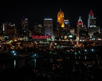 Cincinnati Night Skyline Print, Fine Art Photo Print, Wall Decor, Cincinnati Print, City of Cincinnati Print, Cincinnati Landscape