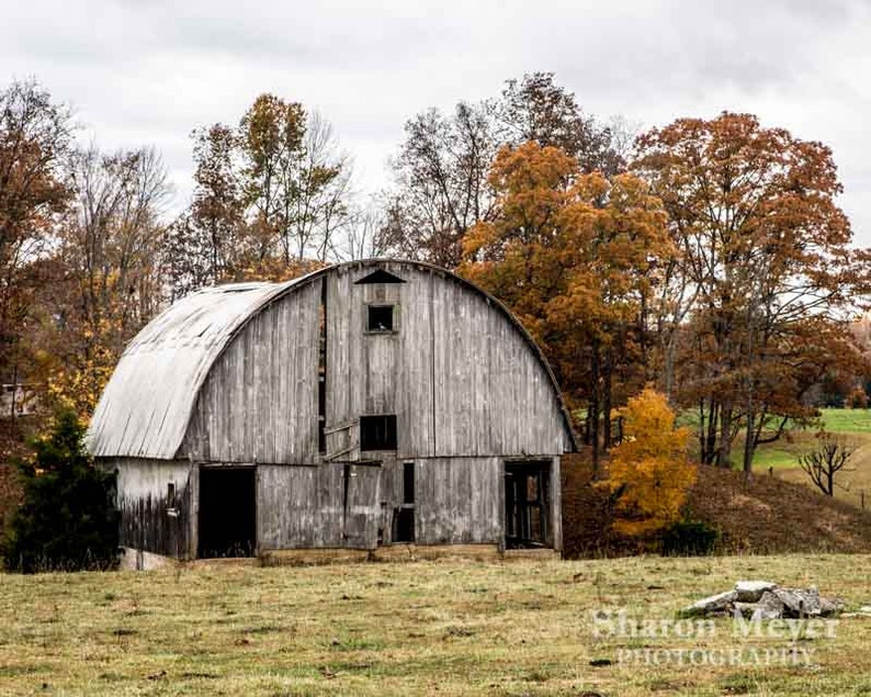 Grey Barn, Fine Art Photo Print, Wall Decor, Country Barn Print, Farm, Landscape, Fall, Fall in Indiana image 1