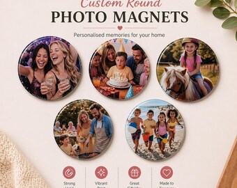 Custom Photo Magnet | Personalised Fridge Magnet | Round Picture Magnet | Gift for Mum, Dad, Grandparents | Keepsake Photo Gift