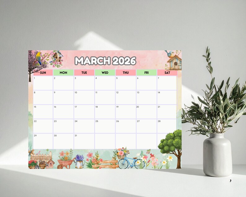 March 2026 Calendar Printable: Spring Floral Planner (PDF Download) - Etsy