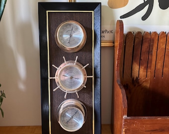 Vintage Springfield Weather Station Instrument, Brass and Faux Wood