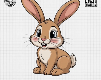 Cute Cartoon Bunny PNG Clipart, Easter Rabbit Vector (Digital Download)