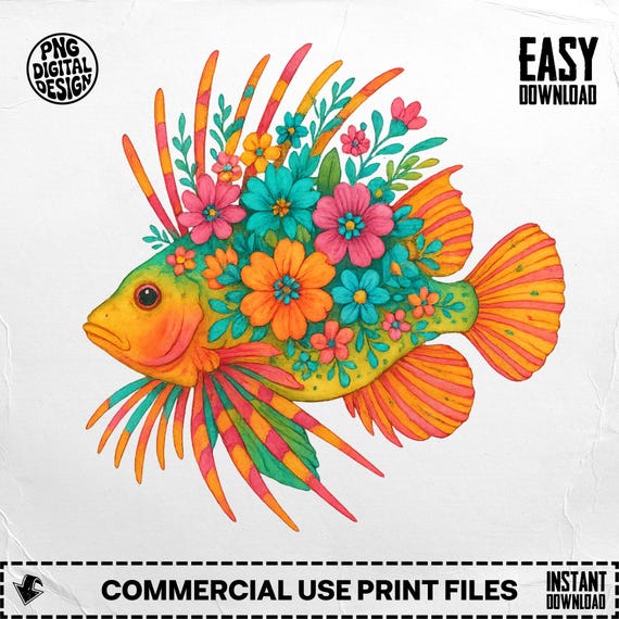 花柄の魚 PNG、ボヘミアン トロピカル クリップアート（デジタル