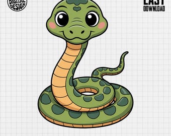 Cute Cartoon Snake PNG, Reptile Clipart, Nursery Decor (Digital Download)
