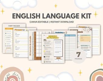 English Study Planner – Language Learning Tracker, Vocabulary and Phrases Log, Daily and Monthly Progress, Habit Tracker PDF