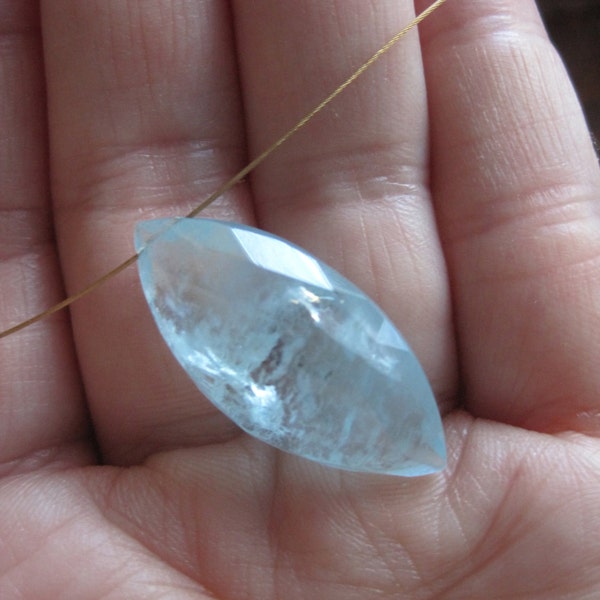 Large Aquamarine Marquise Briolette Pendant Bead Rough Organic Faceted Gem Rock Oval Destash Jewelry Making Supply