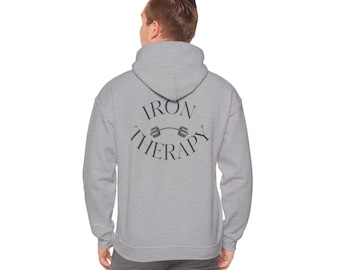 Sudadera Iron Therapy / Sudadera de motivación para el gimnasio / Sudadera con capucha para levantamiento de pesas para hombres y mujeres / Regalo fitness / Ropa deportiva para el gimnasio