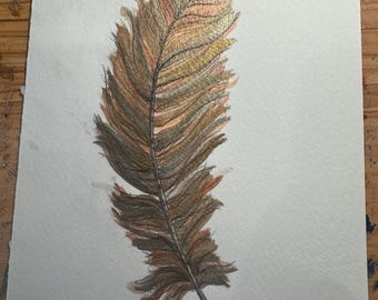 Metallic watercolor feather Painting