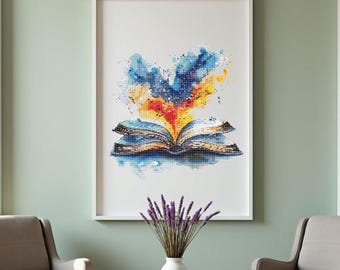 Colorful Book Digital Cross Stitch Pattern PDF, Instant Download, Pattern Keeper, Beginner Friendly