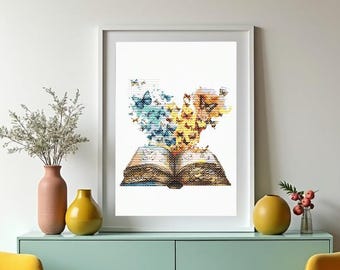 Book Butterflies Digital Cross Stitch Pattern PDF, Instant Download, Pattern Keeper, Beginner Friendly