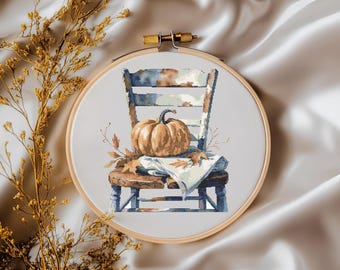 Autumn Pumpkin Chair Digital Cross Stitch Pattern PDF