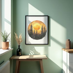 Digital Cross Stitch Pattern – Sunset Forest PDF, Instant Download, Pattern Keeper, Beginner Friendly