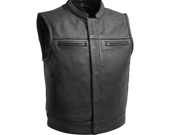 Men's Biker Leather Vest Black : Handmade Vintage jacket