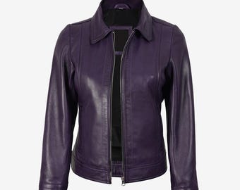 Women's Purple Leather Jacket : Handmade Vintage Style Fully Lined / Christmas Gift