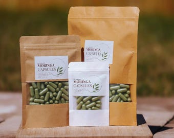 Cápsulas de folhas de moringa orgânicas | Cultivadas em casa e liofilizadas | Superalimento à base de plantas