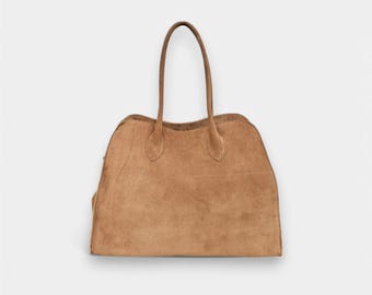 Emilia Tote Bag Large Full-Grain Suede Leather in Nut