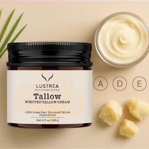 LUSTRÉA Whipped Tallow Cream 4oz | Grass Fed Organic Moisturizer | Fresh Clean Cloud Scent Skincare Balm